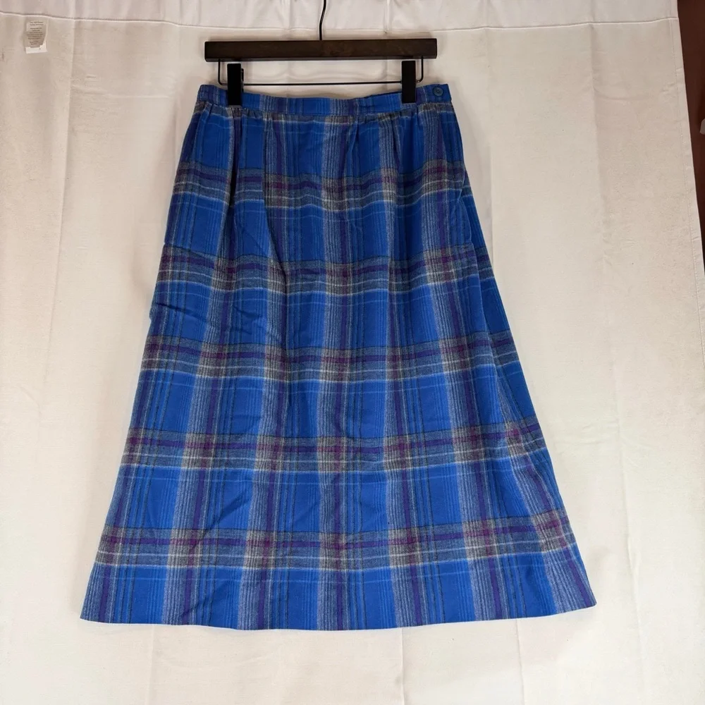 PENDLETON Women’s Size 14 Skirt Midi length Lined 100% Wool Plaid VINTAGE 80s
